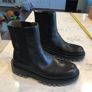 Zara Genuine Leather Lug Sole Ankle Boots Size 38 US 7-7.5